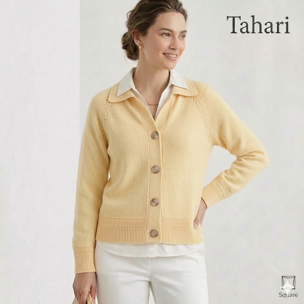 Tahari buttercup yellow cotton spring sweater small